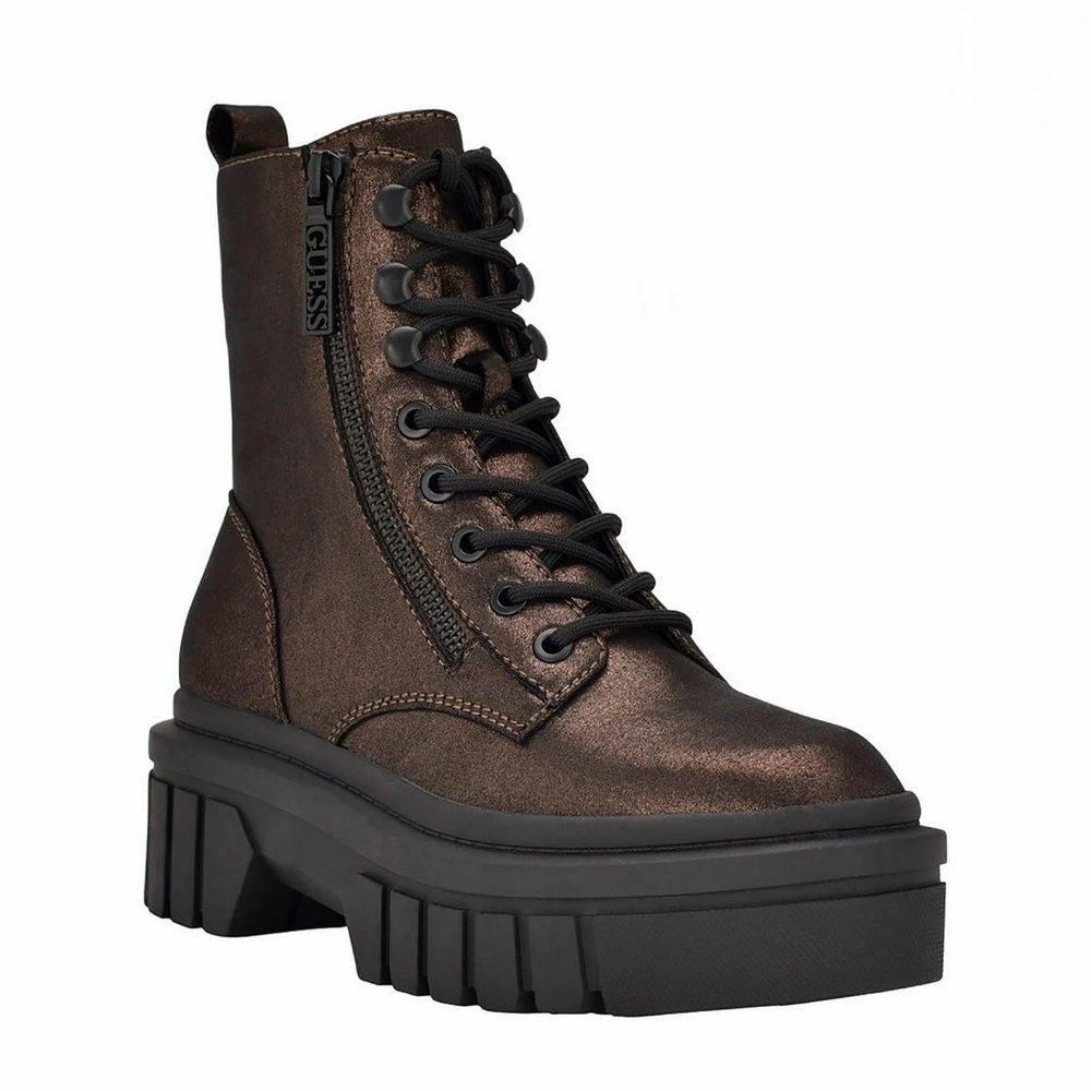 New. GUESS Metallic Brown Combat Boots. Sz 6.5